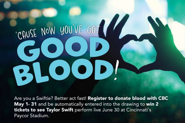 Donors can win Taylor Swift tickets in May 1-31 “Good Blood” Drive