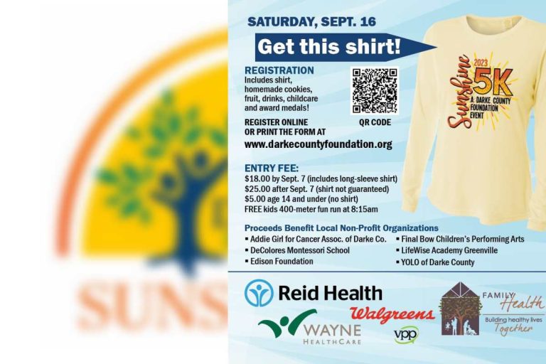 Sign up for the Sunshine 5K or 1-Mile Run/Walk and get your event shirt