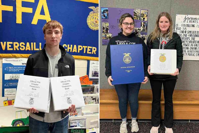 Three Versailles FFA Officers receive gold rated office books at the District 5 FFA Evaluation