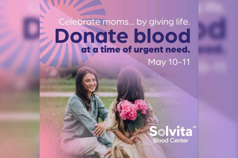 Donate at Solvita May 10-11 Mother’s Day Blood Drive